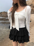 Dou Lace Tiered Banding Mini Skirt