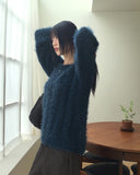 Aque Boatneck Off Shoulder Ribbed Angora Knit