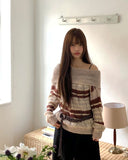 Nia Stripe Off-Shoulder Overfit Long Sleeve Knit