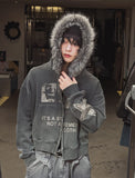 [LANARCH] Fox Fur Star Print Hoodie Zip-up