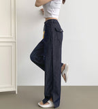Back Pocket Non-Fade Summer Cooling Banding Hem Slit Wide Denim Pants