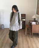 Chocoop dot collar button long sleeve T-shirt