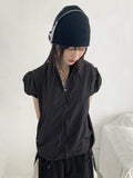Caco Nylon Puff Crop Short Sleeve Windbreaker Zip-up