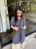 Zimo Check Button Puff Short Sleeve One Piece