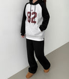 Color Matching Raglan 82 Printing Loose Fit Brushed Hoodie