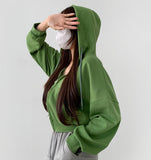 Two-Way Zipper Balloon Crop Hood Zip-Up