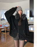 Cor Stud Trimming Fur Warmer Hood Zip-Up