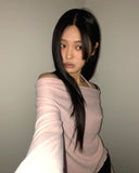 Purple frill halter off-shoulder knit