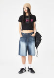 Grayish blue washed denim half pants