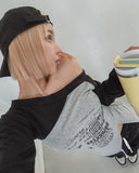 Butterful Lettering Unbalanced Off-Shoulder Long Sleeve