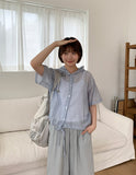Shihyoko Seersucker Check Hood Short Sleeve Shirt