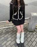 Choni Lace Color Matching Two-Way Knit Hood Zip Up