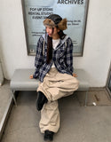 Leaf Hooded Layered Check Shirt