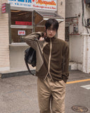 Tugen Suede Color Matching Stand Neck Zip-up