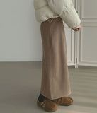 Banding Suede H-line Back Slit Long Skirt