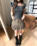 Monut Fringe Pleated Denim Skirt