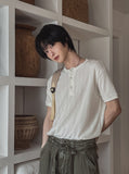 Koiz henley neck wrinkle short sleeve t-shirt