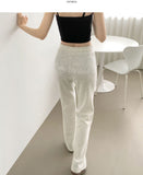 Back Embroidery Point Semi Bootcut Banding Pants