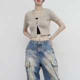 Cozia Cropped Knitwear Short-sleeved Cardigan