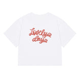 Ribbon Typo Heart Crop Short Sleeve Tee