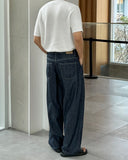 One-Tuck Linen Raw Edge Wide Denim Pants