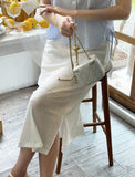 Bless Slit H-Line Mesh Banding Long Skirt
