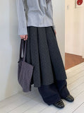 Fiden Wool Pleats Banding Dot Long Skirt