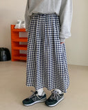 Dines banding check long skirt