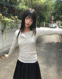 Laju RIb Button Round Neck Long Sleeve T-Shirt