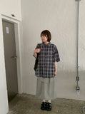 [unisex] Gotelli Linen Check Over Short Sleeve Shirt