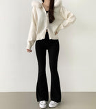 Two-Way Fur Hood Slim Fit Knit Zip-Up