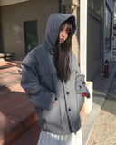 Bhin Big Pocket High Neck Adjust Wool Hood Half Coat