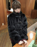 Eri Buckle High Neck Fur Short Jacket