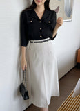 Boybi Collar Pocket Three Quarter Sleeve Jacket Blouse