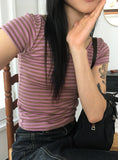 Rachyu  Vintage Stripe Slim Short Sleeve T-shirt