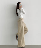 2way Cotton Snap Button Folding Waist Adjustment Mega Wide Fit Cotton Pants