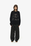 Wide one tuck denim pants