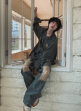 S/S shear damage washed denim pants