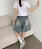 Back Pocket Washing Bermuda A-Line Knee Length Denim Shorts
