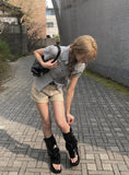 Chori Small Check Shirring Pintuck Puff Short Sleeve Shirt