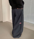 Hebender Stitch Patch Cotton Banding Wide Pants