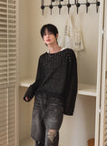[PLAN MADE/MADE] Slant Snap Damaged Knit