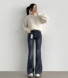 Boot Cut Fit Bonding Brushed Banding Denim Pants