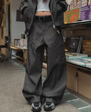 Pinstripe Workpatche Wide Denim Pants