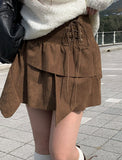 Leader Suede Eyelet Unbalanced Skirt