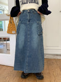 Dicto String Pocket Long Denim Skirt