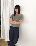 Sasha Stud Rivet Unbalanced Off-Shoulder Short Sleeve T-Shirt