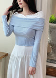 Bella Shirt Color Matching Layered Off-Shoulder T-shirt