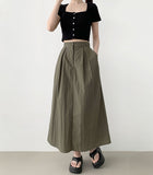 Whith Lining In Skirt Banding Rustling Nylon Pintuck Long Skirt