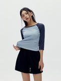 W Raglan Color Matching Three Quarter Sleeve T-Shirt